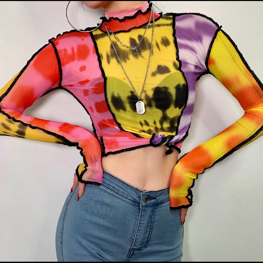 Clueless Mesh Colorful Top - Picture 3 of 6